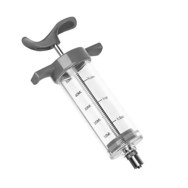 Hús injektor 50 ml, 3 rozsdamentes acél tűvel és gumitömítéssel