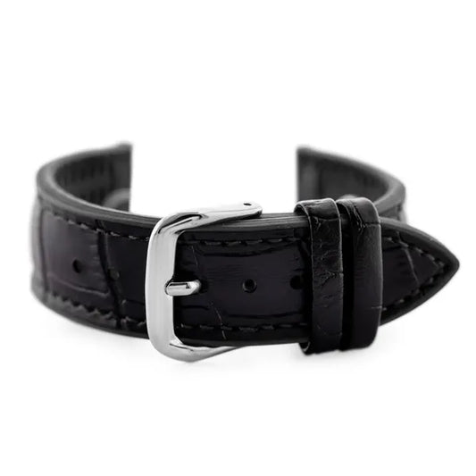 Fekete, bőrfelsőrésszel varrott 22 mm-es U18 szilikon óraszíj