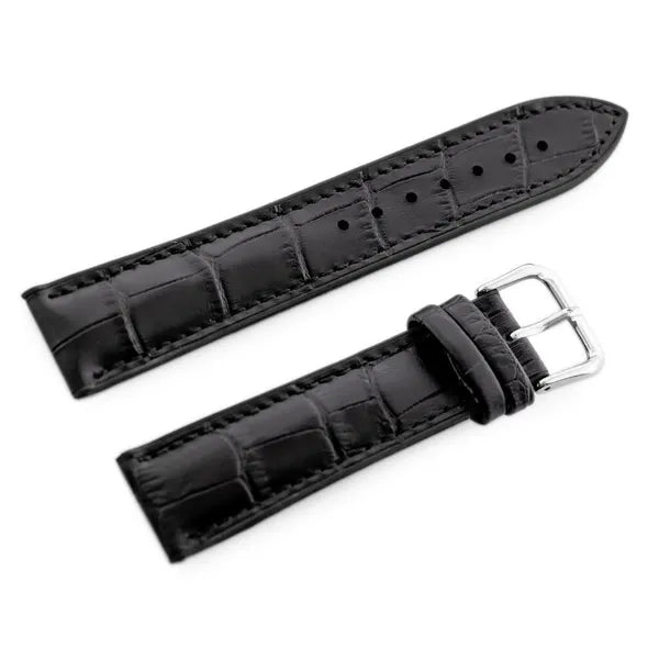 Fekete, bőrfelsőrésszel varrott 22 mm-es U18 szilikon óraszíj