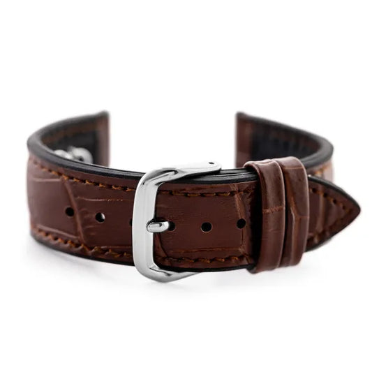 Fekete-barna gumi óraszíj bőrfelülettel, ezüst csat, 20 mm
