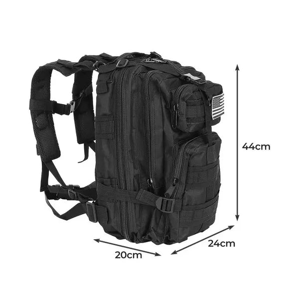 Fekete 26 l MOLLE túra- és katonai hátizsák, vízálló 44×24×20 cm