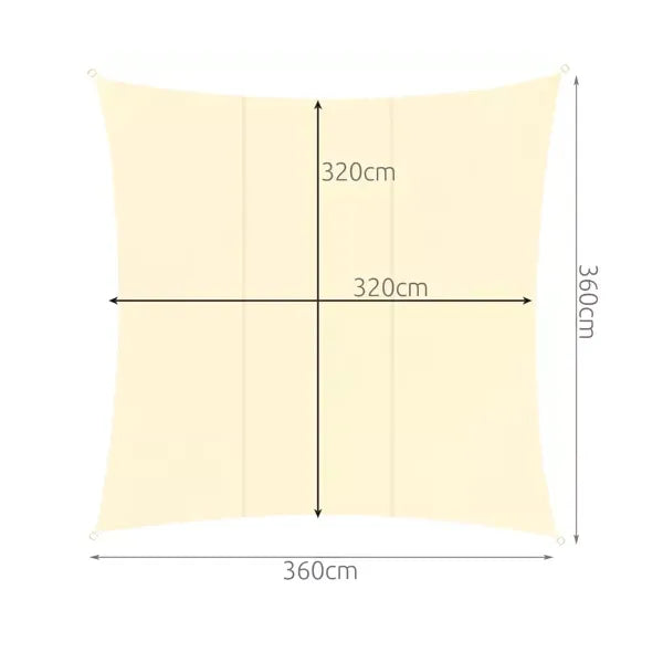Vízálló napvitorla négyzet, 3.6×3.6 m, bézs, 120 g/m²