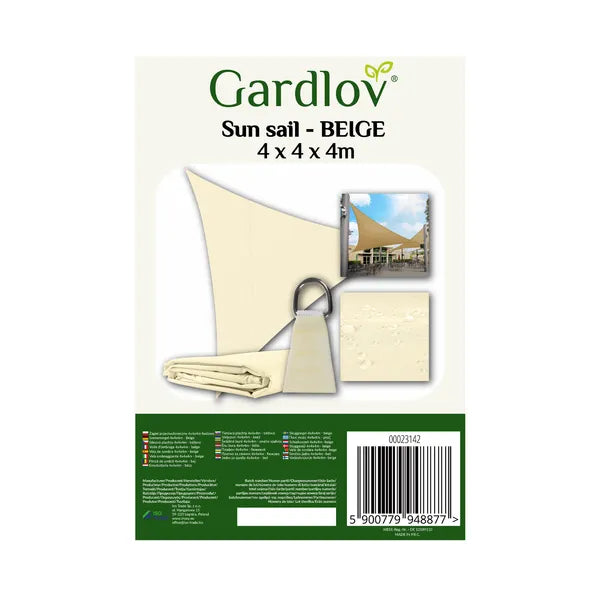Vízálló háromszög napvitorla 4×4×4 m, beige, 180 g/m² poliészter