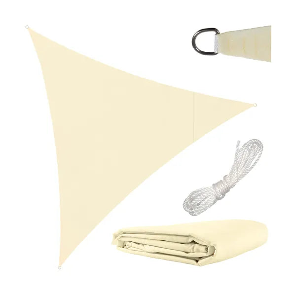 Beige vízálló háromszög napvitorla 3×3×3 m, szerelőkészlettel