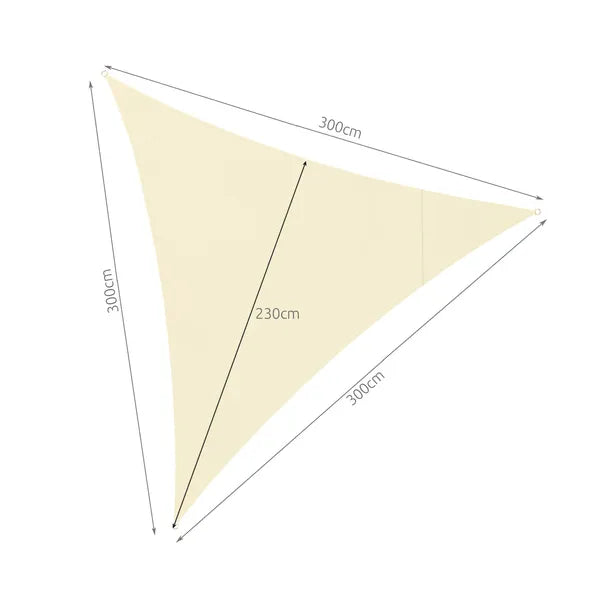 Beige vízálló háromszög napvitorla 3×3×3 m, szerelőkészlettel