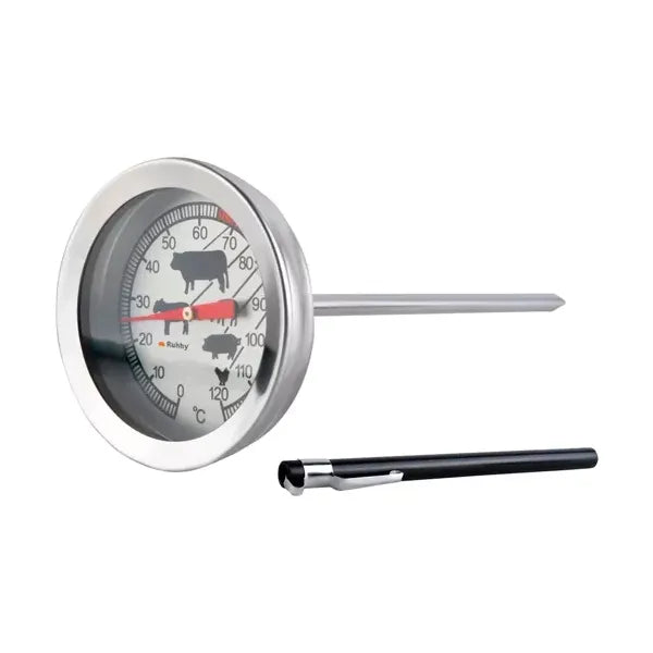 Rozsdamentes acél húsfüstölő hőmérő 0-120 °C, 13 cm szonda