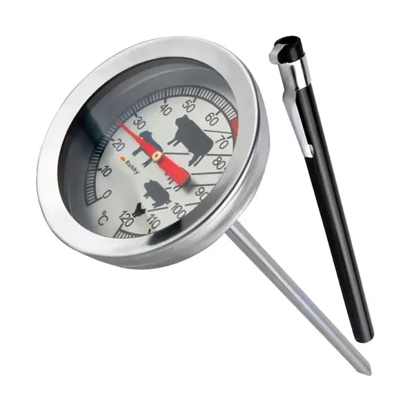 Rozsdamentes acél húsfüstölő hőmérő 0-120 °C, 13 cm szonda