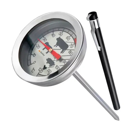 Rozsdamentes acél húsfüstölő hőmérő 0-120 °C, 13 cm szonda
