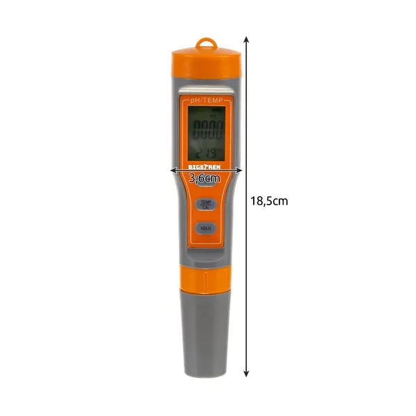 Digitális pH- és vízhőmérő ATC funkcióval, vízálló LCD kijelző, 0-14 pH