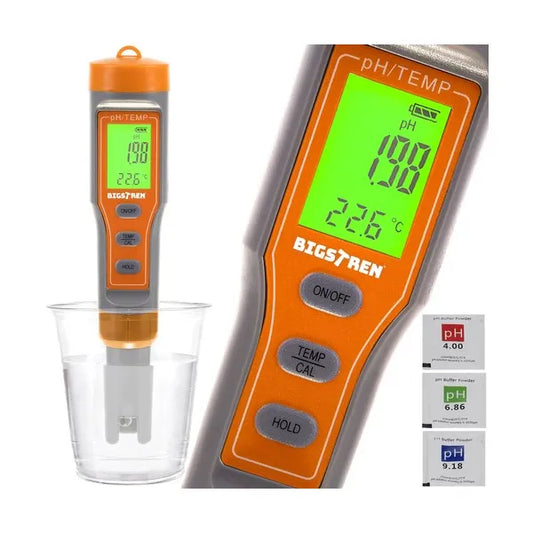 Digitális pH- és vízhőmérő ATC funkcióval, vízálló LCD kijelző, 0-14 pH