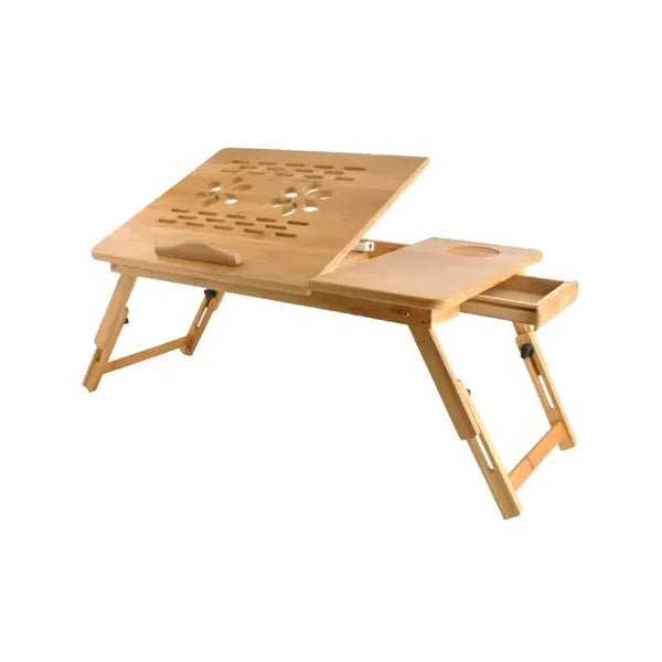 Állítható bambusz laptopasztal, 67×28 cm, 17"-ig, ventilációval