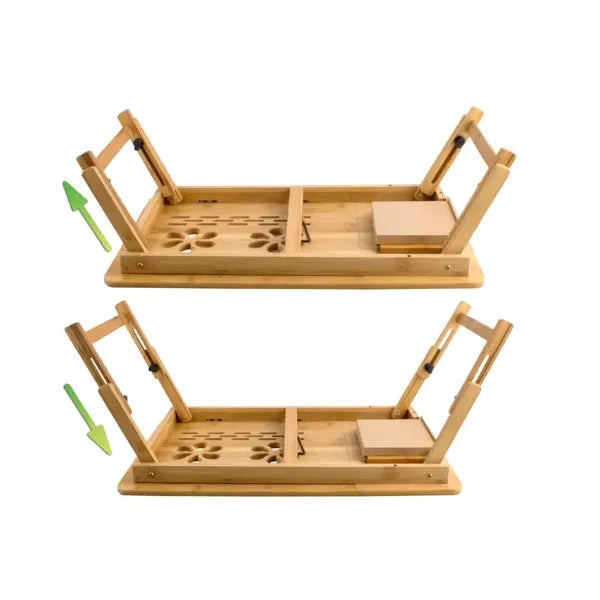 Állítható bambusz laptopasztal, 67×28 cm, 17"-ig, ventilációval