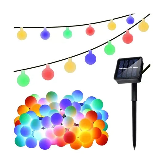 Napelemes LED fényfüzér, 50 gömb, 7 m, IP44, többszínű
