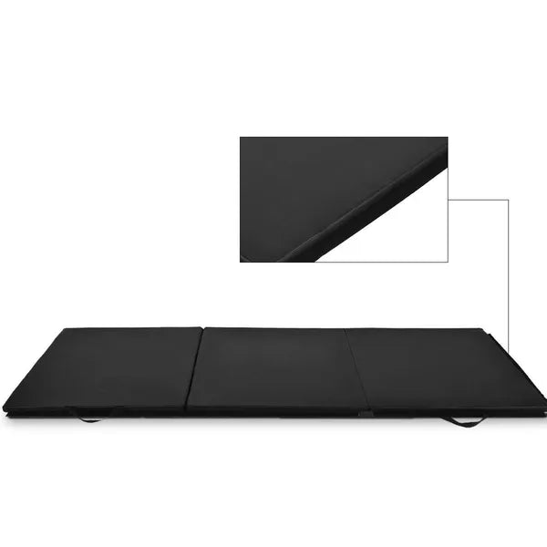 Összecsukható fekete fitnesz szivacsmatrac 180x60x5 cm, hordfüllel