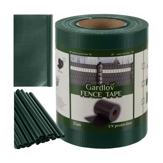Zöld PVC kerítés takarószalag 19 cm x 35 m, 450 g/m², 25 rögzítőklipsszel