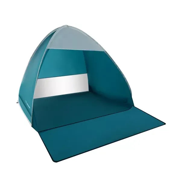 Pop-up strandsátor 200×150×110 cm, UV30+, kék–fehér, padlótoldattal
