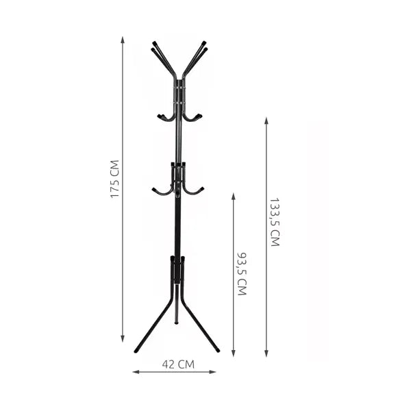 Álló ruhafogas 175 cm, 12 akasztó, fém, fekete