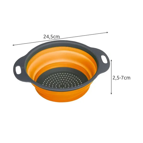 Összecsukható szűrőtál fogantyúkkal, TPR+PP, szürke/narancs, 24,5 cm