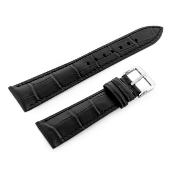 20 mm fekete természetes bőr óraszíj ezüst csattal