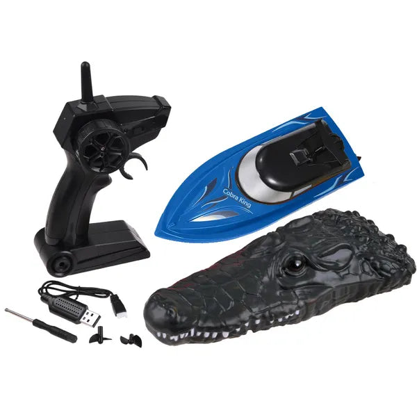 2 az 1-ben távirányítós krokodil motorcsónak, 2.4 GHz, 24 cm
