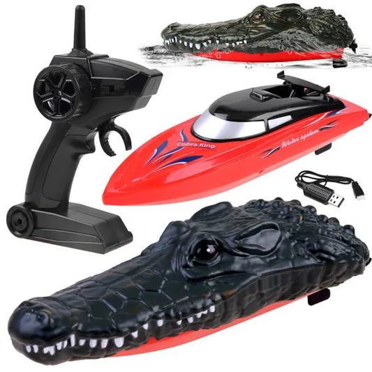 2 az 1-ben távirányítós motorcsónak krokodil fejjel, 2.4 GHz, 24 cm
