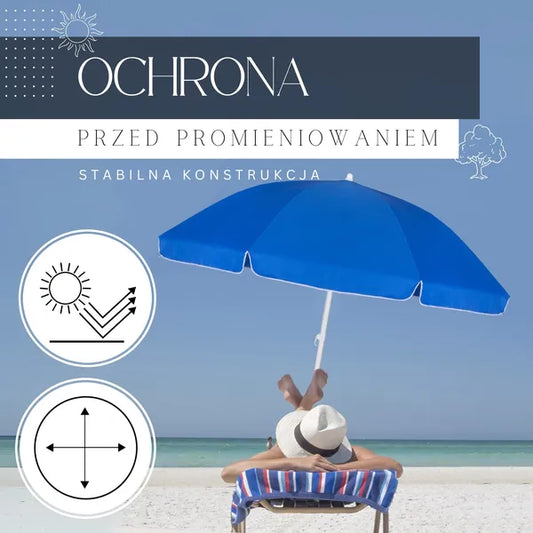 Strand napernyő 240 cm, sötétkék-ezüst, dönthető, hordtáskával