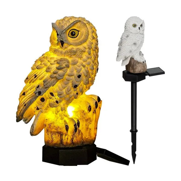 Napelemes bagoly kerti lámpa, IP44, meleg fehér LED, 44 cm