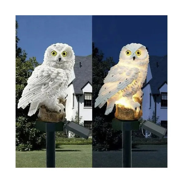 Napelemes bagoly kerti lámpa, IP44, meleg fehér LED, 44 cm