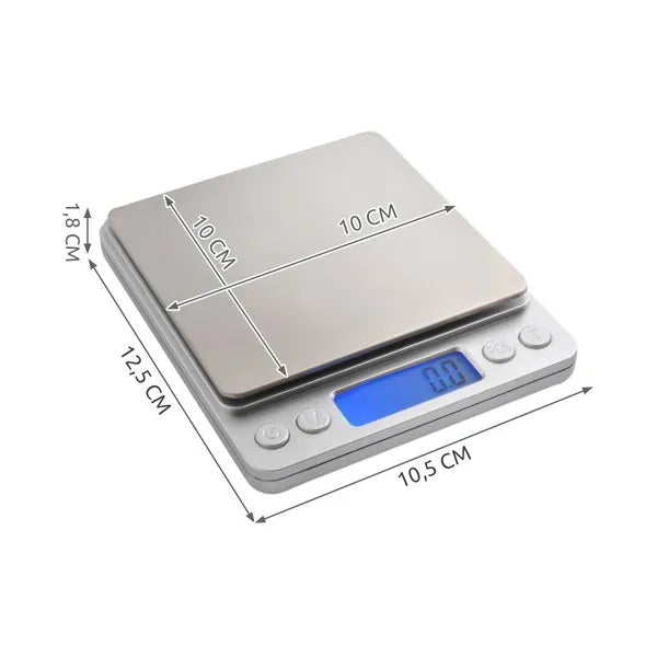 Precíziós digitális konyhai mérleg 0,1 g pontosság, 2 kg, LCD, 2 tál