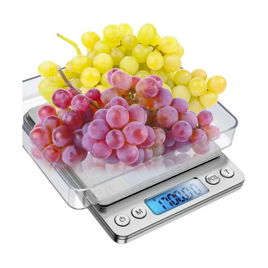 Precíziós digitális konyhai mérleg 0,1 g pontosság, 2 kg, LCD, 2 tál