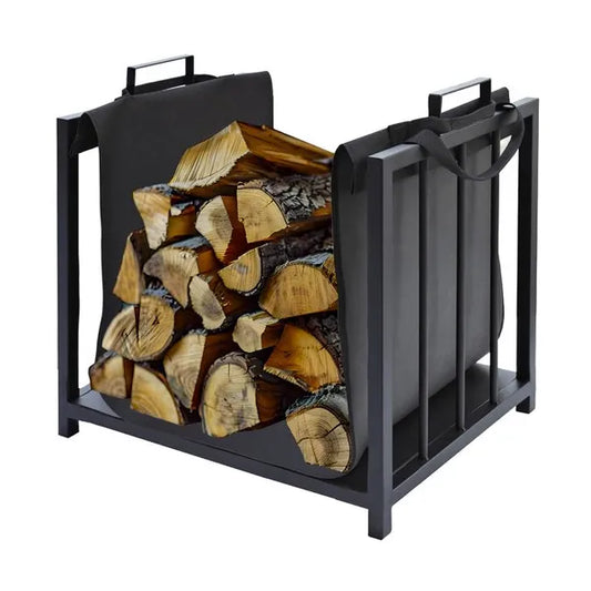 Kaminer 24628 fekete tűzifaállvány 50×37×50 cm, porfestett acél hordtáskával