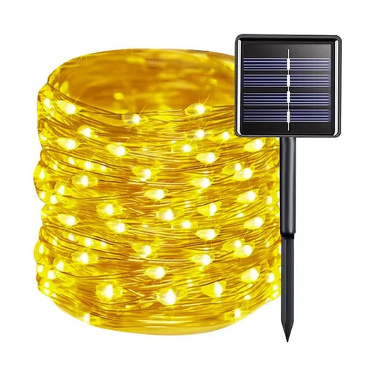 Napelemes LED fényfüzér, 15 m, 150 LED, meleg fehér, IP44 kültéri