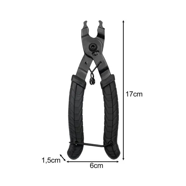 Karbonacél láncfogó szilikon markolattal és biztonsági zárral, 17 cm