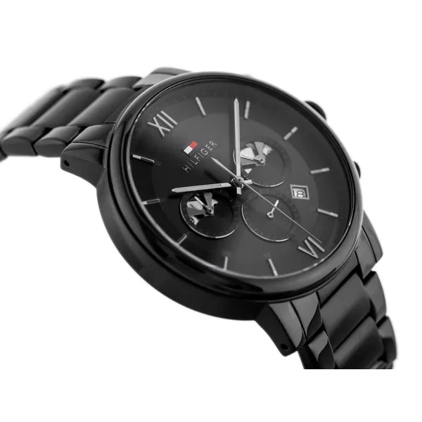 Tommy Hilfiger Evan férfi karóra, fekete acél, 44 mm, WR50