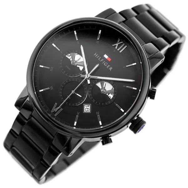 Tommy Hilfiger Evan férfi karóra, fekete acél, 44 mm, WR50
