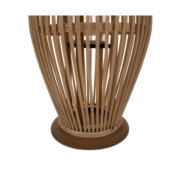 Bambusz rattan lámpás üveg betéttel, kötél füllel, 40 cm, bézs