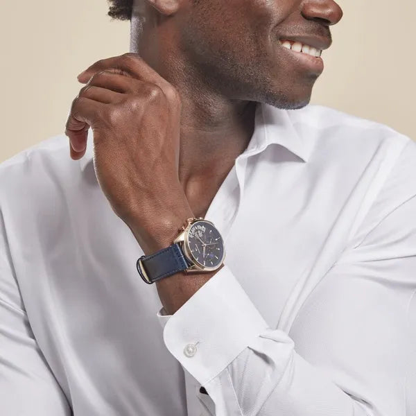 Tommy Hilfiger Baker férfi karóra 44 mm, rózsaarany tok, kék bőrszíj