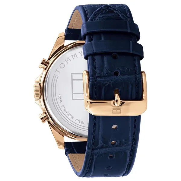 Tommy Hilfiger Baker férfi karóra 44 mm, rózsaarany tok, kék bőrszíj