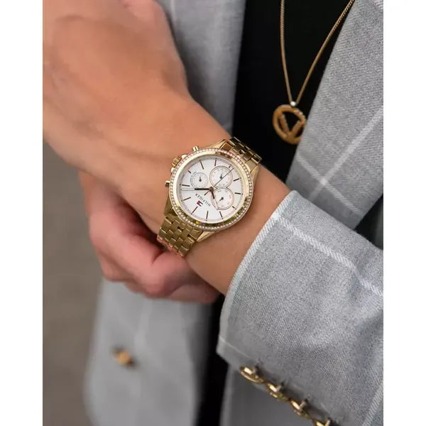 Női Tommy Hilfiger Ari karóra, arany nemesacél, 38 mm, WR30, dátumkijelző