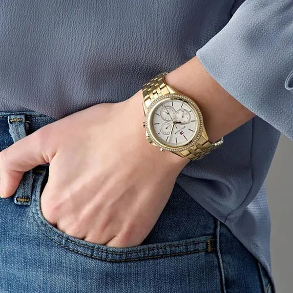 Női Tommy Hilfiger Ari karóra, arany nemesacél, 38 mm, WR30, dátumkijelző