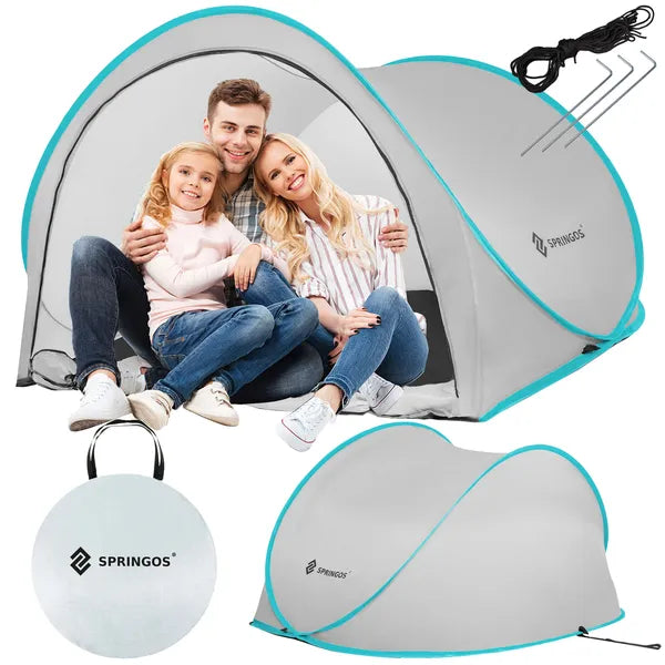 Pop-up strandsátor UV50 védelemmel, 200×120 cm, szürke/kék