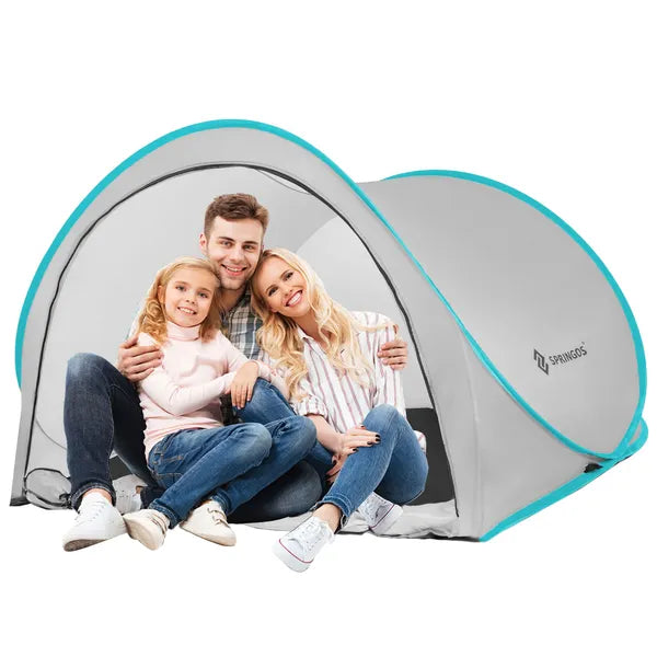 Pop-up strandsátor UV50 védelemmel, 200×120 cm, szürke/kék