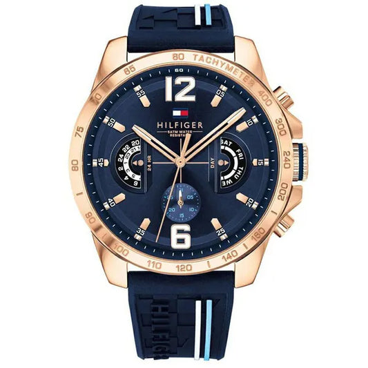 Tommy Hilfiger Decker 46 mm férfi karóra, kék szilikon szíj, WR50