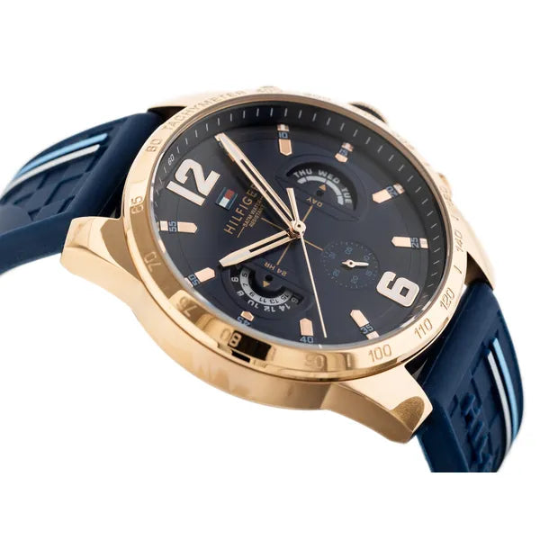 Tommy Hilfiger Decker 46 mm férfi karóra, kék szilikon szíj, WR50