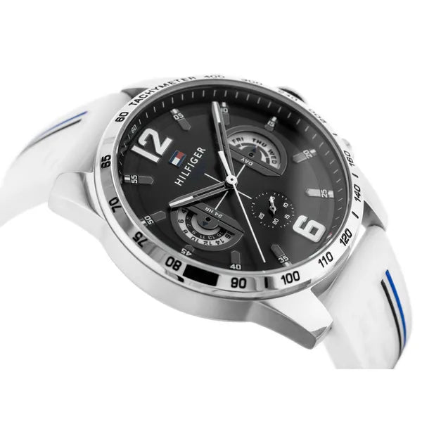 Tommy Hilfiger Decker férfi karóra, quartz, 46 mm, WR50, fehér bőrszíj