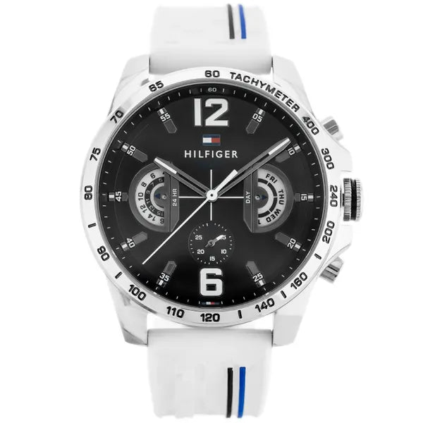 Tommy Hilfiger Decker férfi karóra, quartz, 46 mm, WR50, fehér bőrszíj