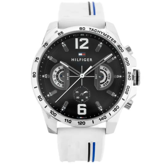 Tommy Hilfiger Decker férfi karóra, quartz, 46 mm, WR50, fehér bőrszíj