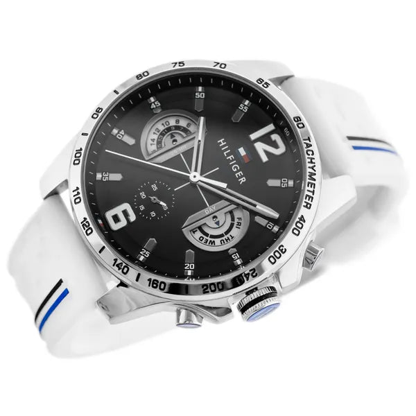 Tommy Hilfiger Decker férfi karóra, quartz, 46 mm, WR50, fehér bőrszíj