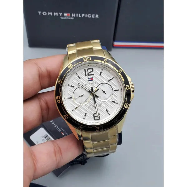 Tommy Hilfiger Erik 45 mm férfi arany rozsdamentes acél karóra, dátum, WR50