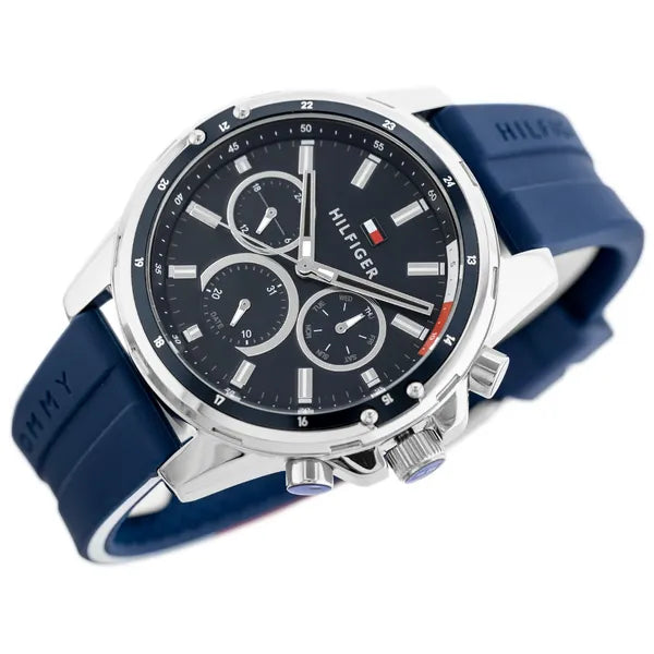 Tommy Hilfiger Mason férfi karóra, 47 mm, kvarc, kék gumiszíj